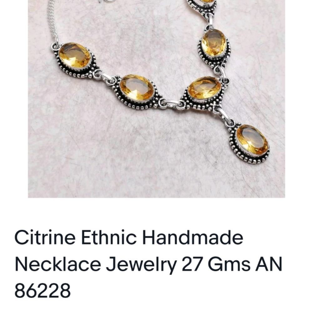 New simulated citrine sterling silver necklace - Picture 2 of 2